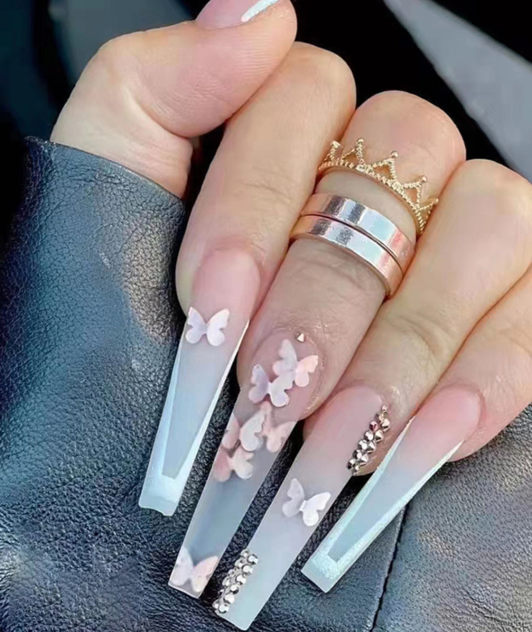 Coffin shaped butterfly acrylic press ons😍