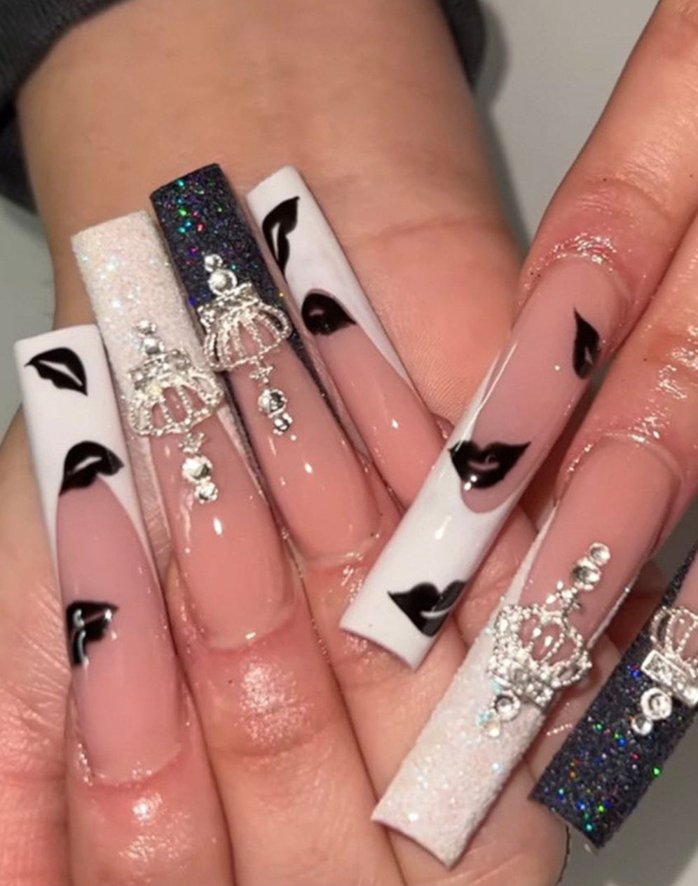 Coffin shaped acrylic Press on nails with charms😍