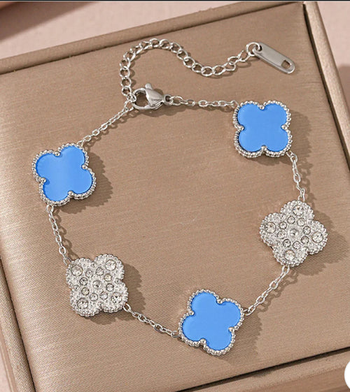 18K Gold plated silver(or gold) clover bracelet with 999 diamond studded shells💋