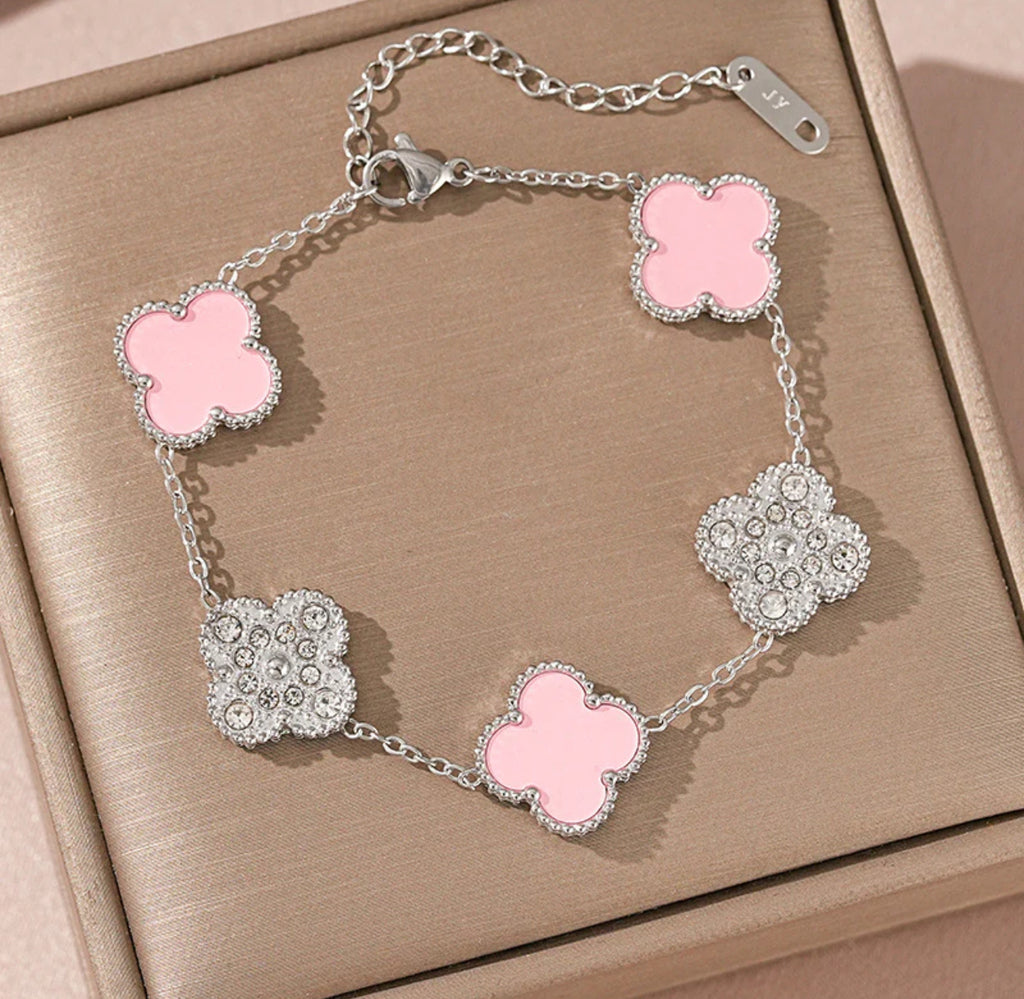 18K Gold plated silver(or gold) clover bracelet with 999 diamond studded shells💋
